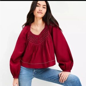 Loft Embroidered Sweetheart Neck Blouse